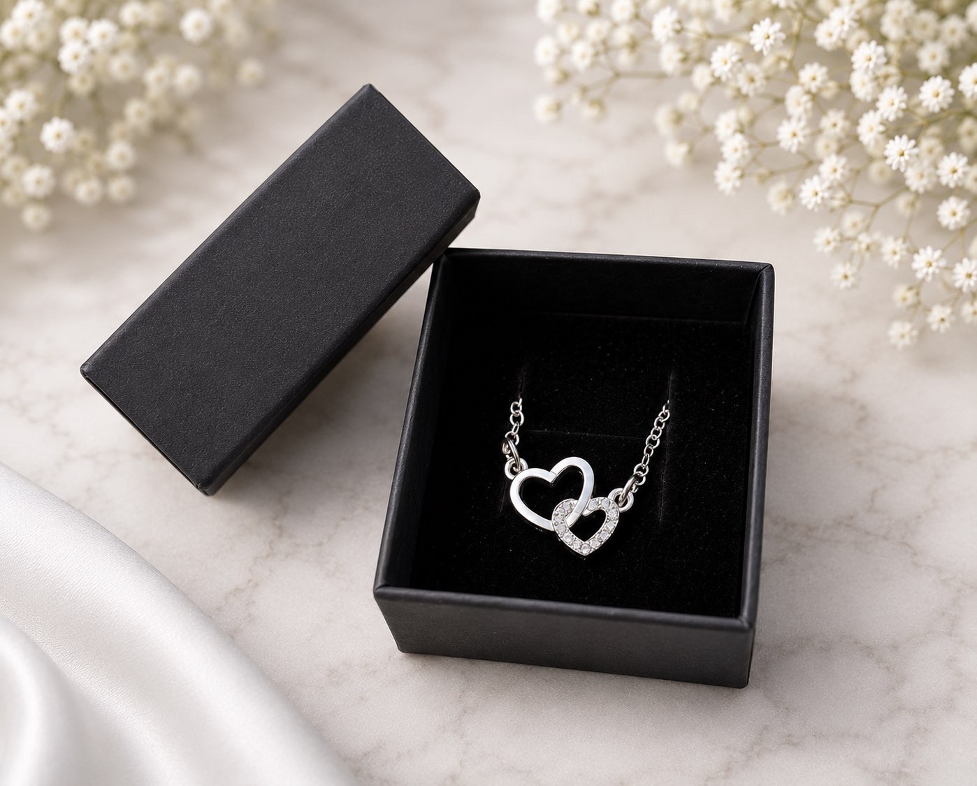 Macro close-up of double heart pendant